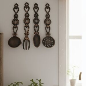 Vintage Bronze Iron Utensil Set – Rustic Farmhouse / Steampunk Wall Decor